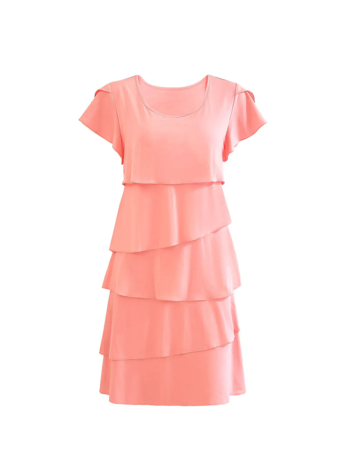 Casual Layered Round Neck Ruffled Sleeve Dress (14)