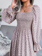 Smocked Square Neck Flounce Sleeve Dress (14)