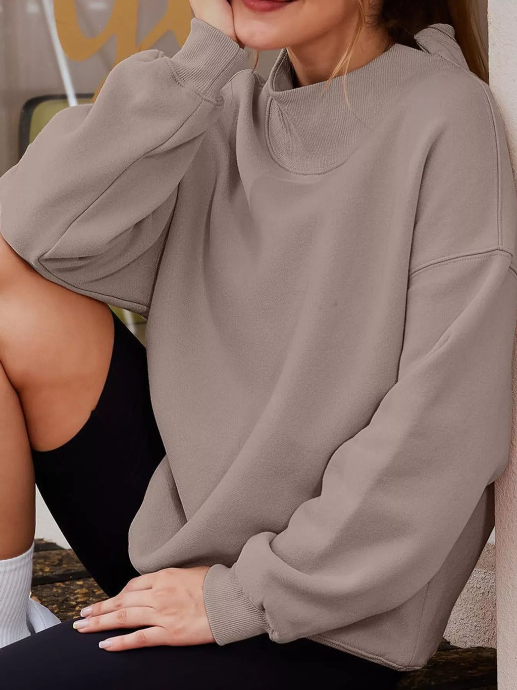 Oversized Mock Neck Long Sleeve Sweatshirt (24)