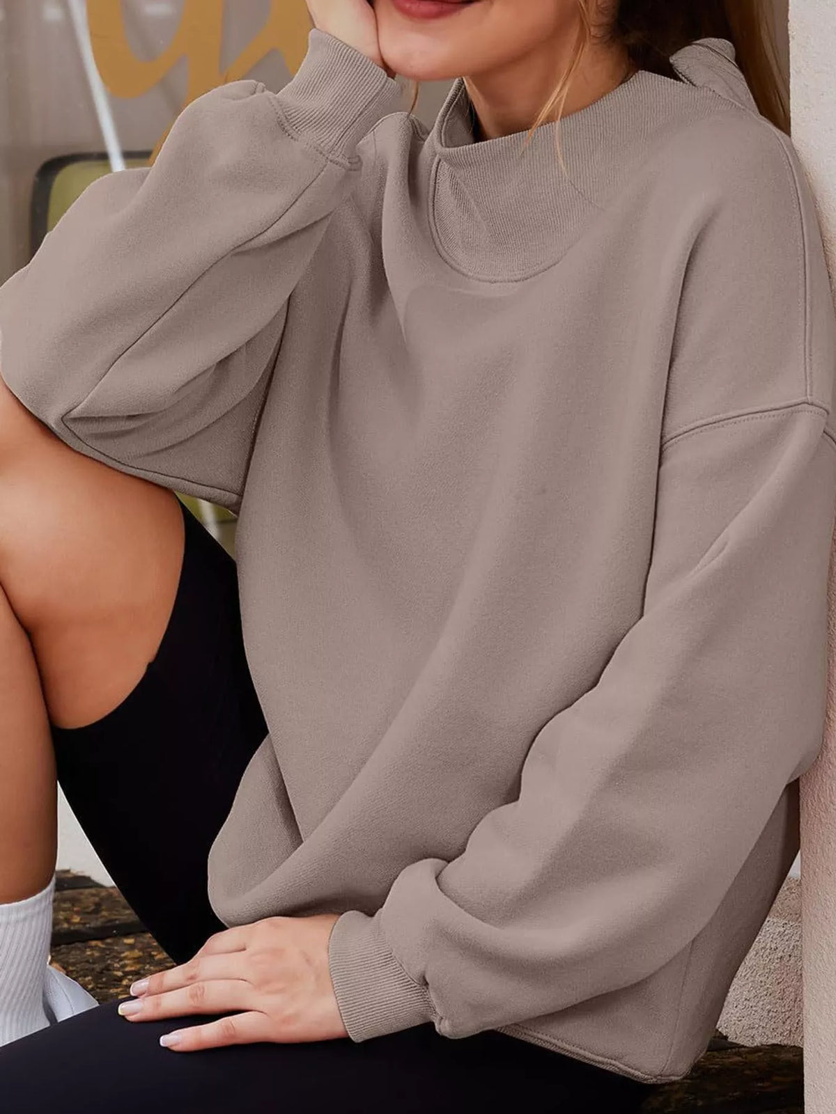 Oversized Mock Neck Long Sleeve Sweatshirt (24)