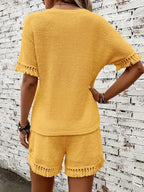 Tassel Round Neck Top Shorts Set (30)