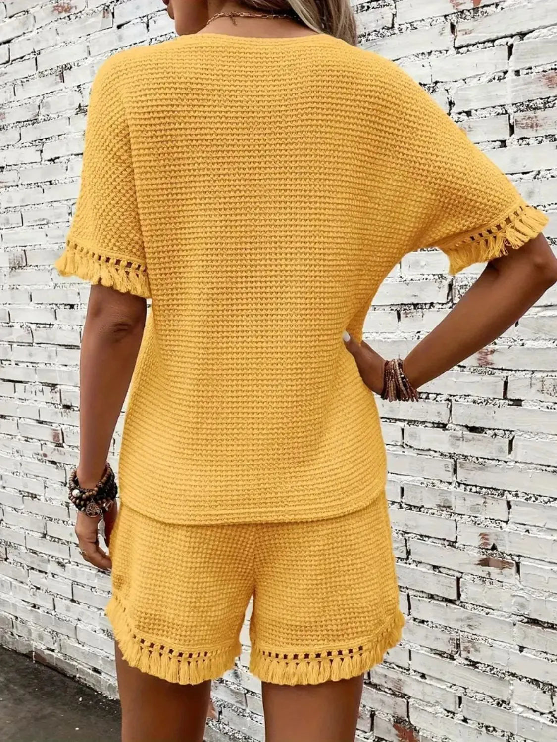 Tassel Round Neck Top Shorts Set (30)