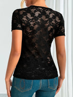 Lace V-neck Short Sleeve Top (9)