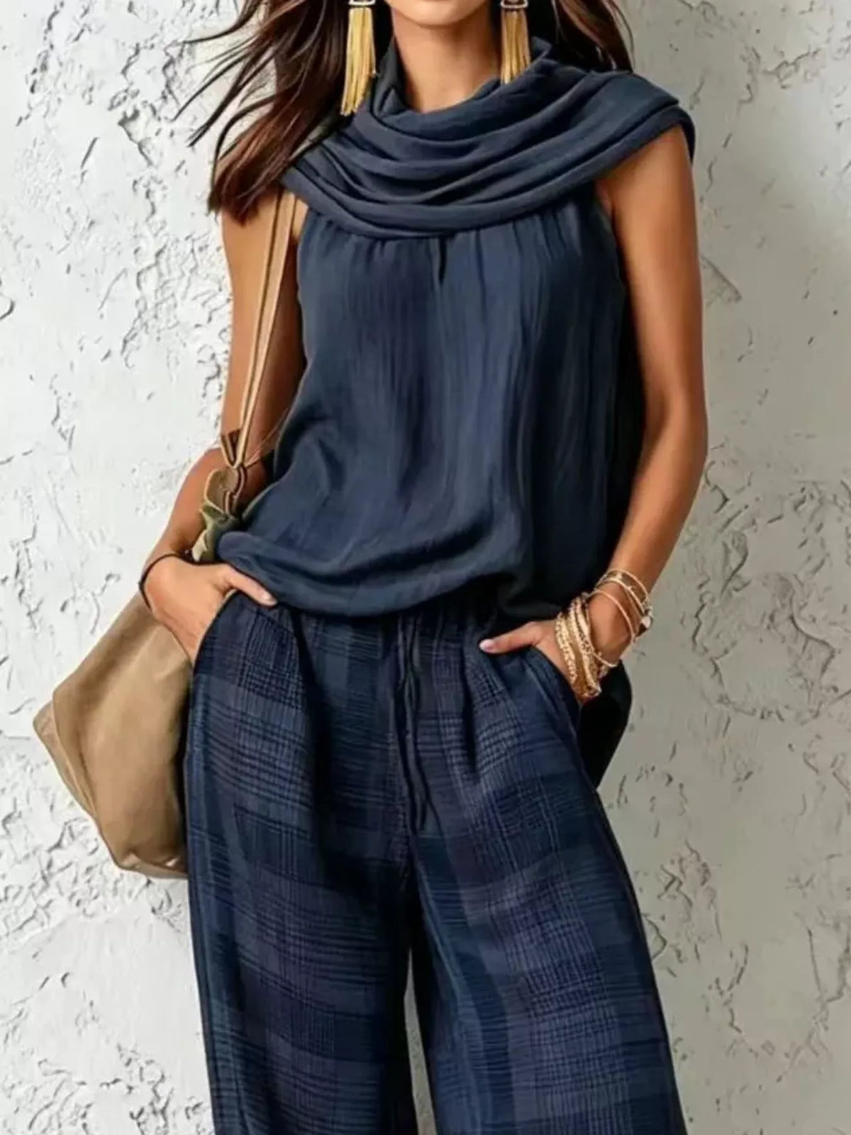 Plaid Wide-leg Two-piece Set (11)