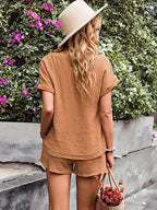 Notched Short Sleeve Top Shorts Set (11)