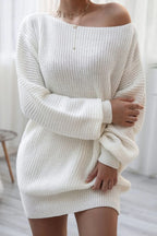 Boat Neck Long Sleeve Mini Sweater Dress (6)