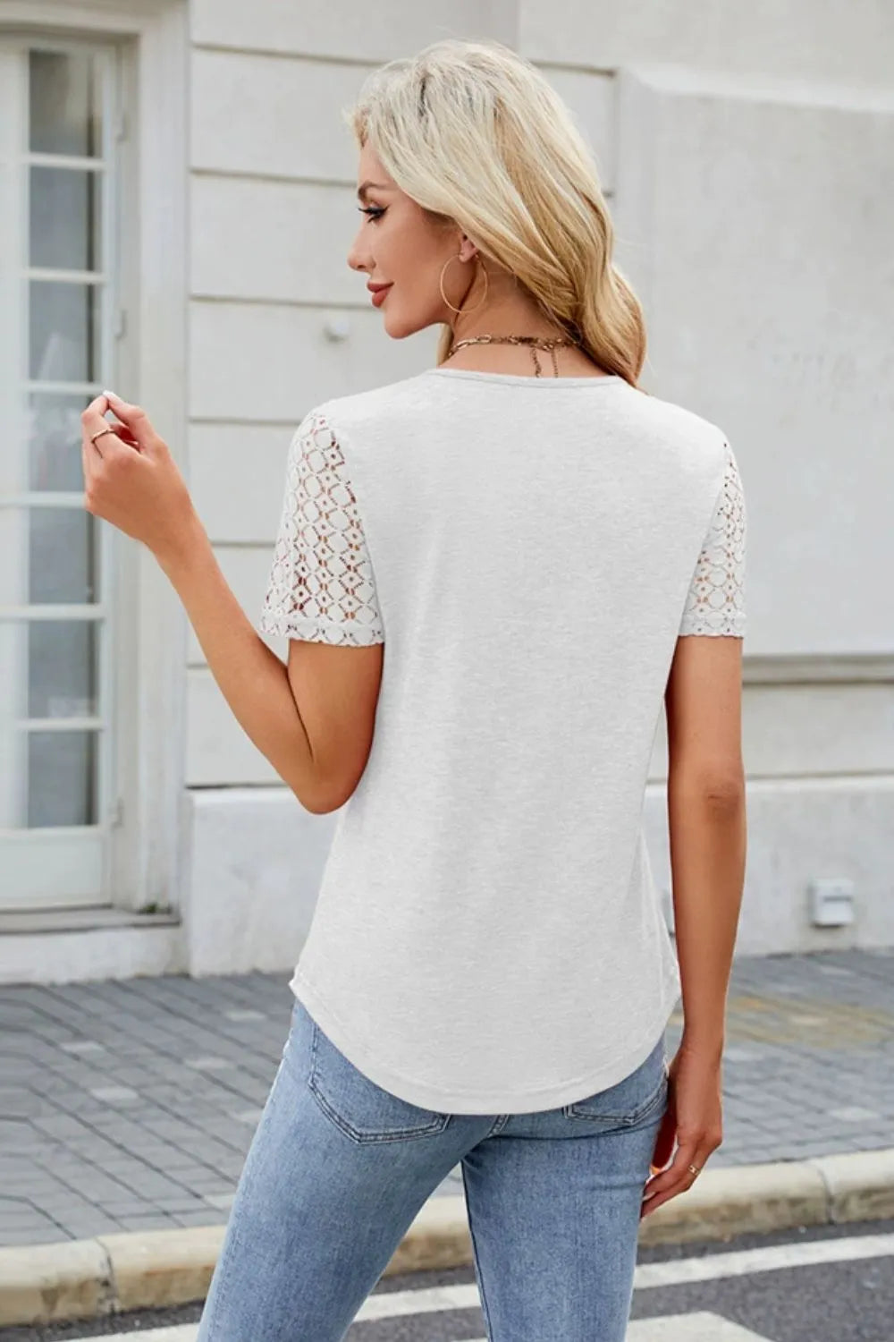 Smocked Round Neck Short Sleeve T-shirt (10)