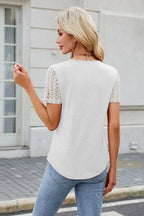 Smocked Round Neck Short Sleeve T-shirt (10)
