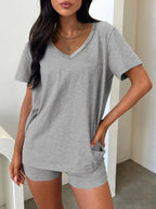 V-neck T-shirt Shorts Set (19)