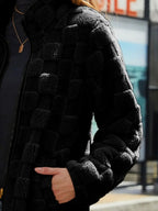 Fuzzy Checkered Zip Up Jacket (7)