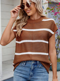 Exposed Seam Contrast Striped Round Neck Knit Top