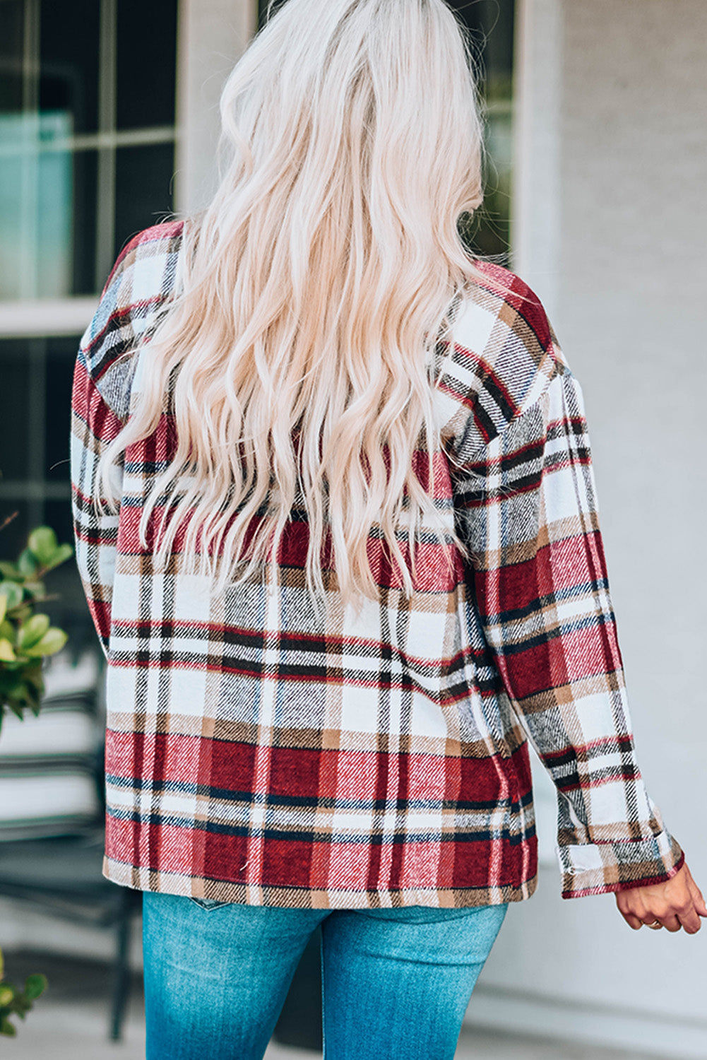 Plaid Button Front Shirt Jacket Breast Pockets (16)
