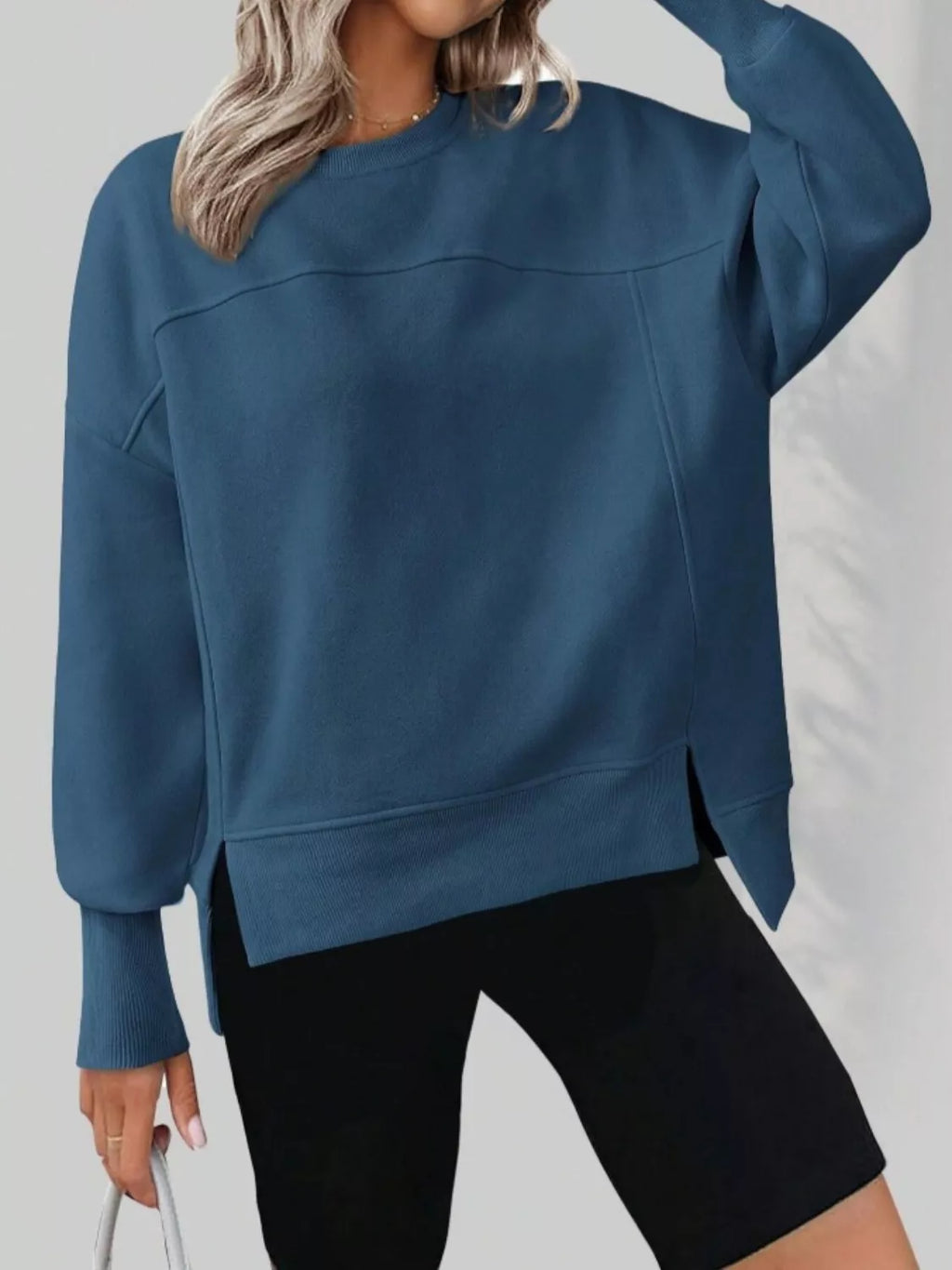 Casual Loose Side Slit Sweatshirt (3)