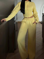 Zip-up Crop Jacket Wide-leg Pants Set (24)