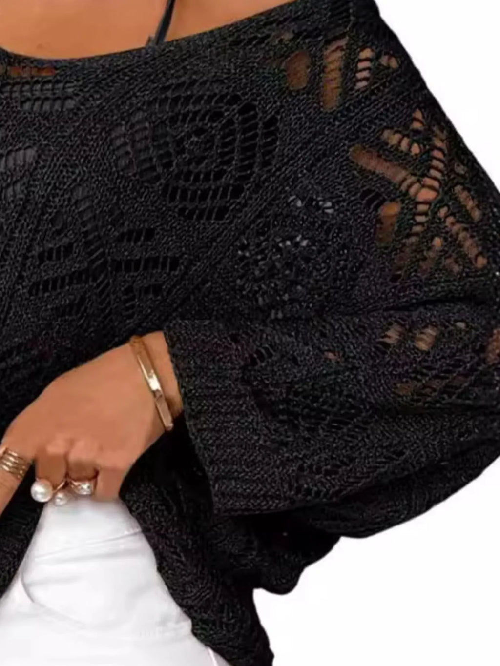 Openwork 3/4 Sleeve Knit Cover Up (12)