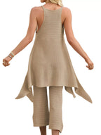 Knit V-neck Sleeveless Top Wide-leg Pants Set (3)