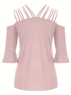 Full Size Cold Shoulder Three-quarter Sleeve Blouse (13)