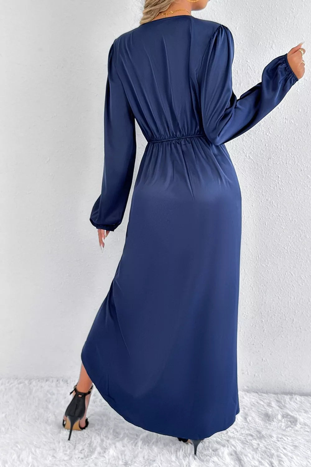 Satin Balloon Sleeve Midi Dress (10)
