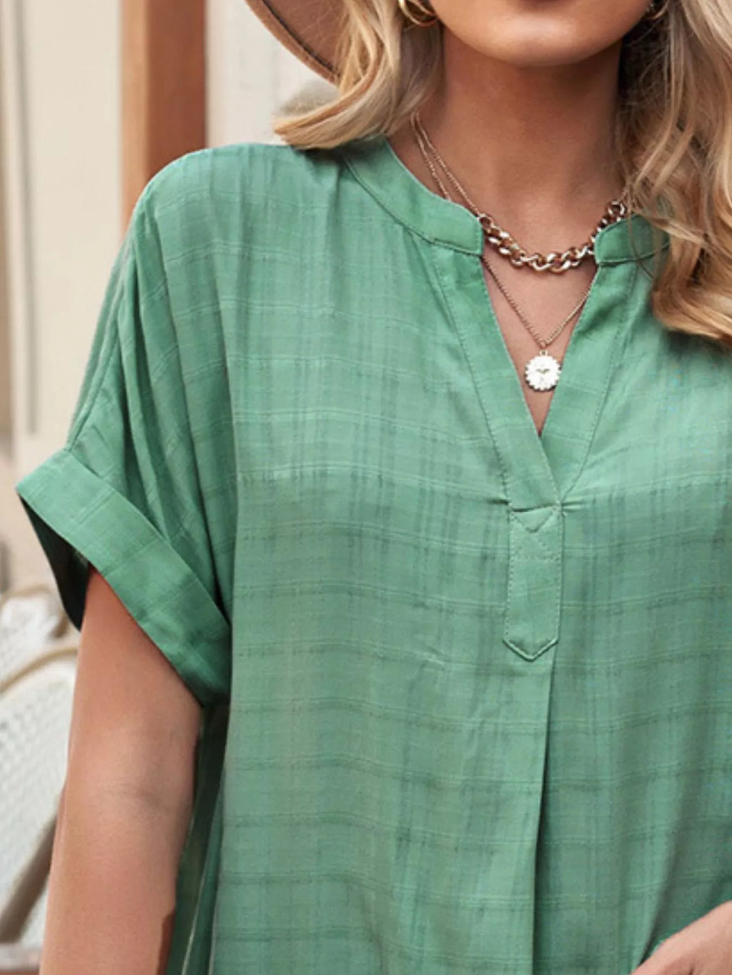 Notched Short Sleeve Blouse (19)