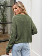 Cable-knit Round Neck Dropped Shoulder Sweater (12)