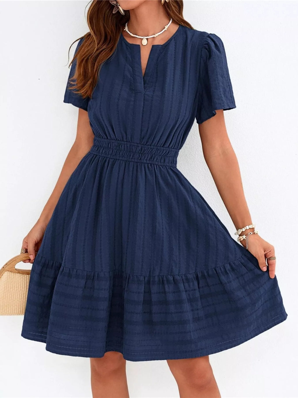Short Sleeve Smocked Waist Tiered Dress (33)