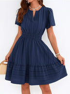 Short Sleeve Smocked Waist Tiered Dress (33)