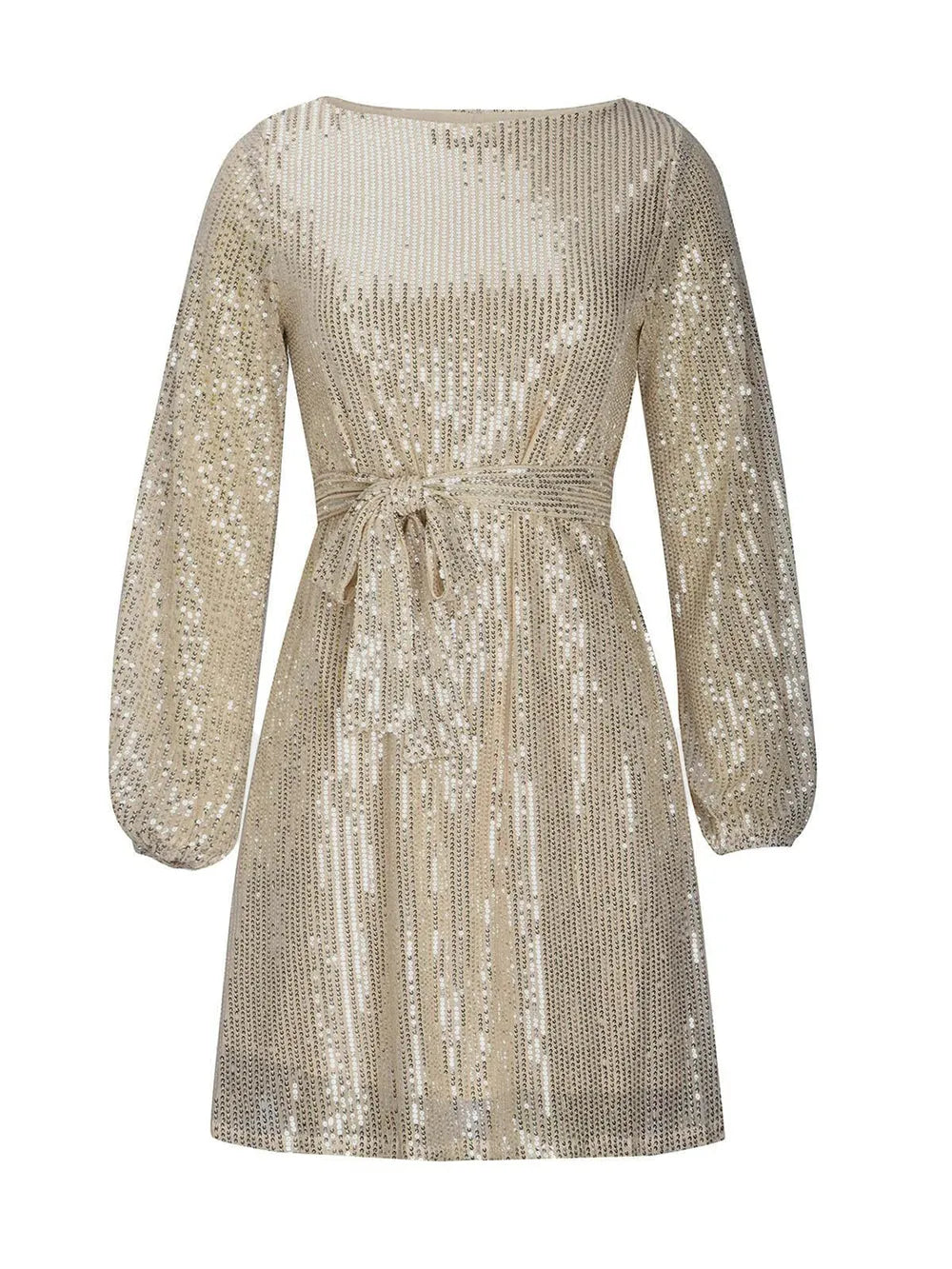 Sequin Tie Waist Long Sleeve Mini Dress (3)