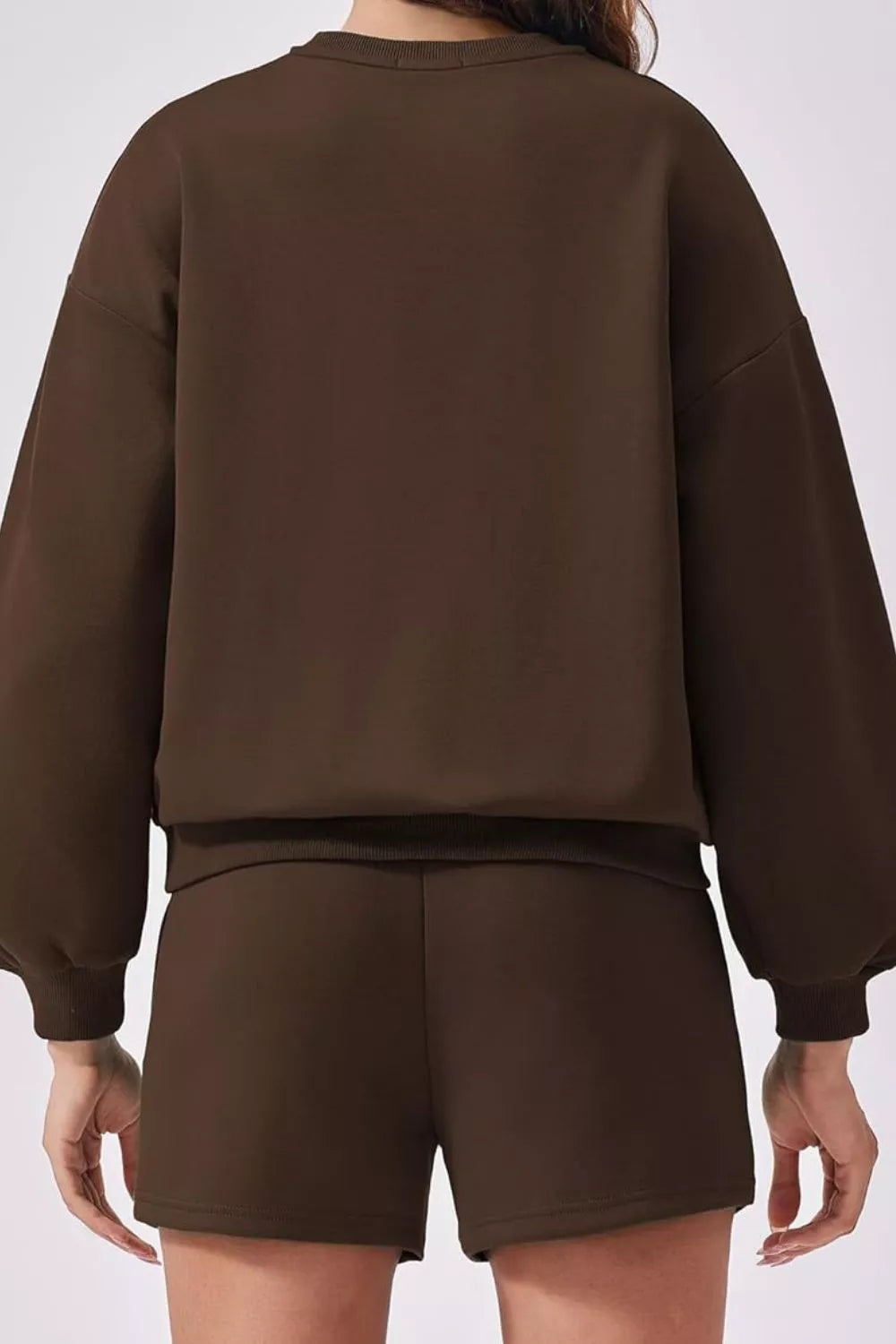 Round Neck Sweatshirt Shorts Set (18)