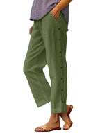 Full Size Side Decor Button Casual Wide Leg Pants Plus (18)