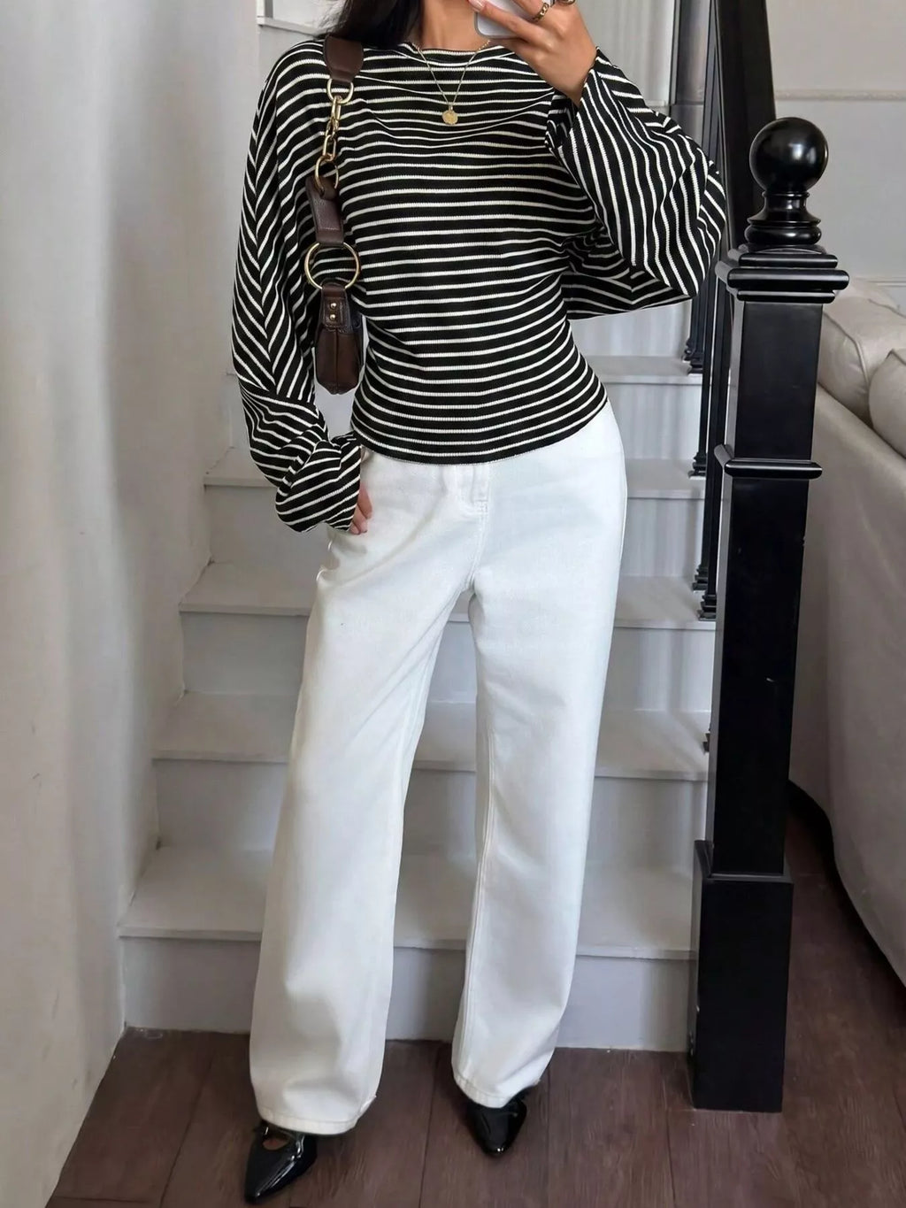 Casual Striped Batwing Sleeve T-shirt (12)