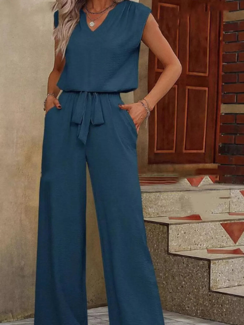 V-neck Sleeveless Tank Wide-leg Pants Set