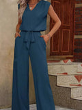 V-neck Sleeveless Tank Wide-leg Pants Set
