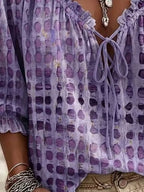 Full Size Tie Neck 3/4 Sleeve Blouse Plus (10)