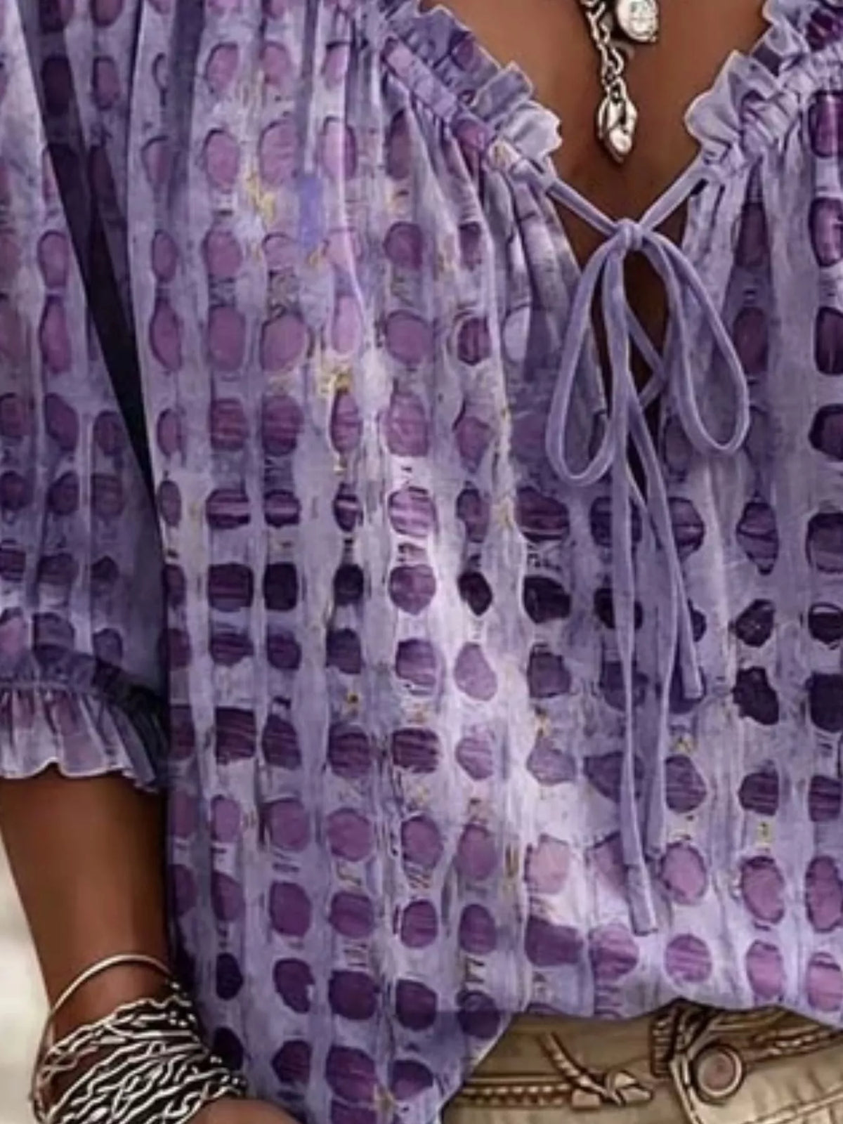 Full Size Tie Neck 3/4 Sleeve Blouse Plus (10)