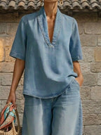 Full Size Half Sleeve Top Wide Leg Pants Set Plus (2)