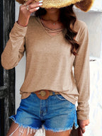 Crisscross V-neck Long Sleeve T-shirt (7)