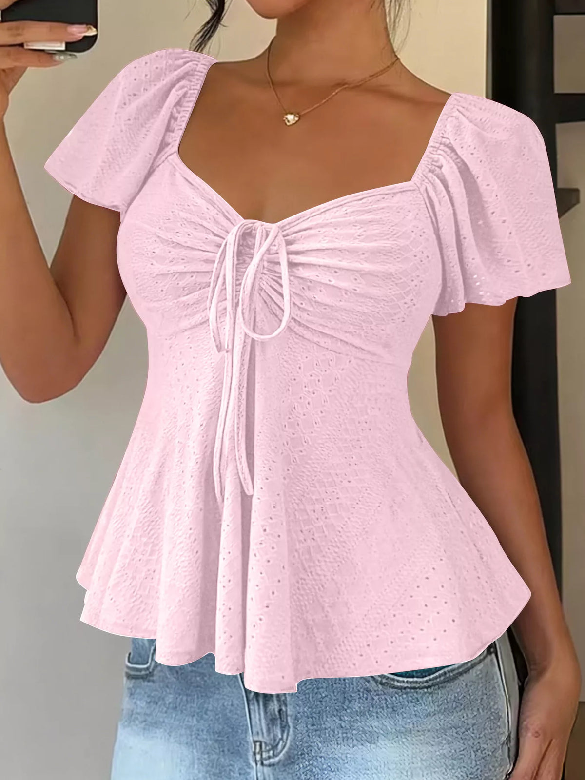 Sweetheart Neck Flutter Sleeve Top (15)