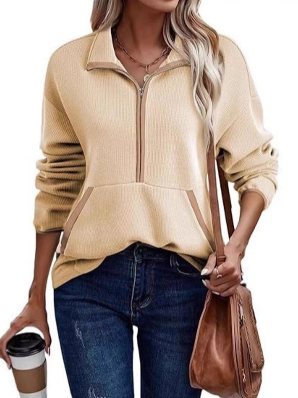 Half Zip Dropped Shoulder Sweatshirt (8)