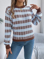 Striped Round Neck Long Sleeve Sweater (6)