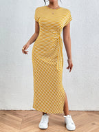 Tied Striped Round Neck Short Sleeve Tee Dress (15)