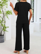 Lace Detail Short Sleeve Top Pants Set (24)