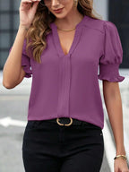 Notched Short Sleeve Blouse (9)