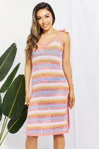 Striped Tie Shoulder Split Cover Up Dress (21)