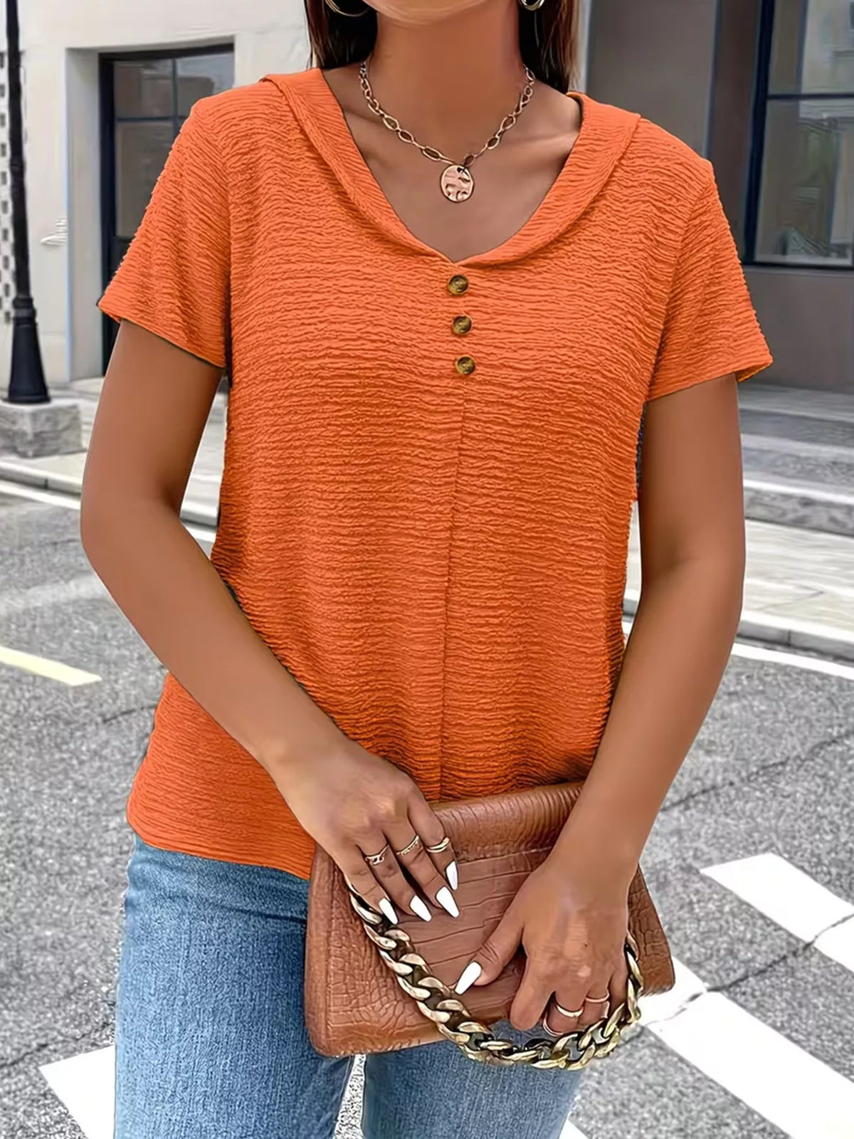 Textured Short Sleeve Blouse (3)