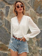 Lace Detail V-neck Swiss Dot Blouse (3)