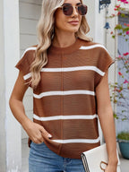 Exposed Seam Contrast Striped Round Neck Knit Top (2)