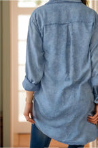 Full Size Pocketed Button Up Long Sleeve Denim Jacket (3)