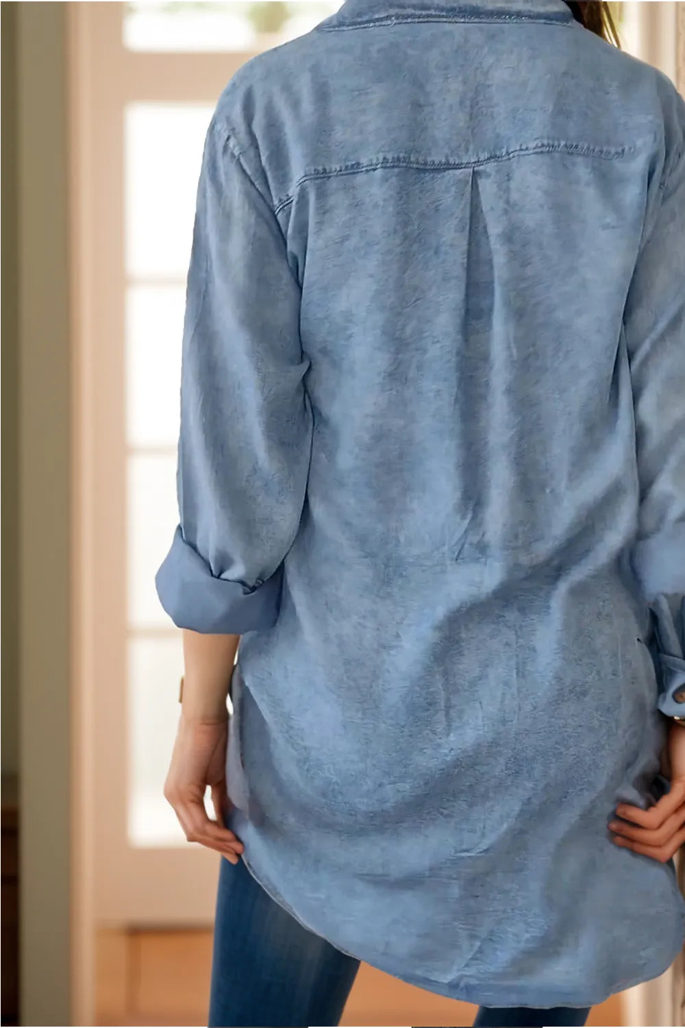 Full Size Pocketed Button Up Long Sleeve Denim Jacket (3)