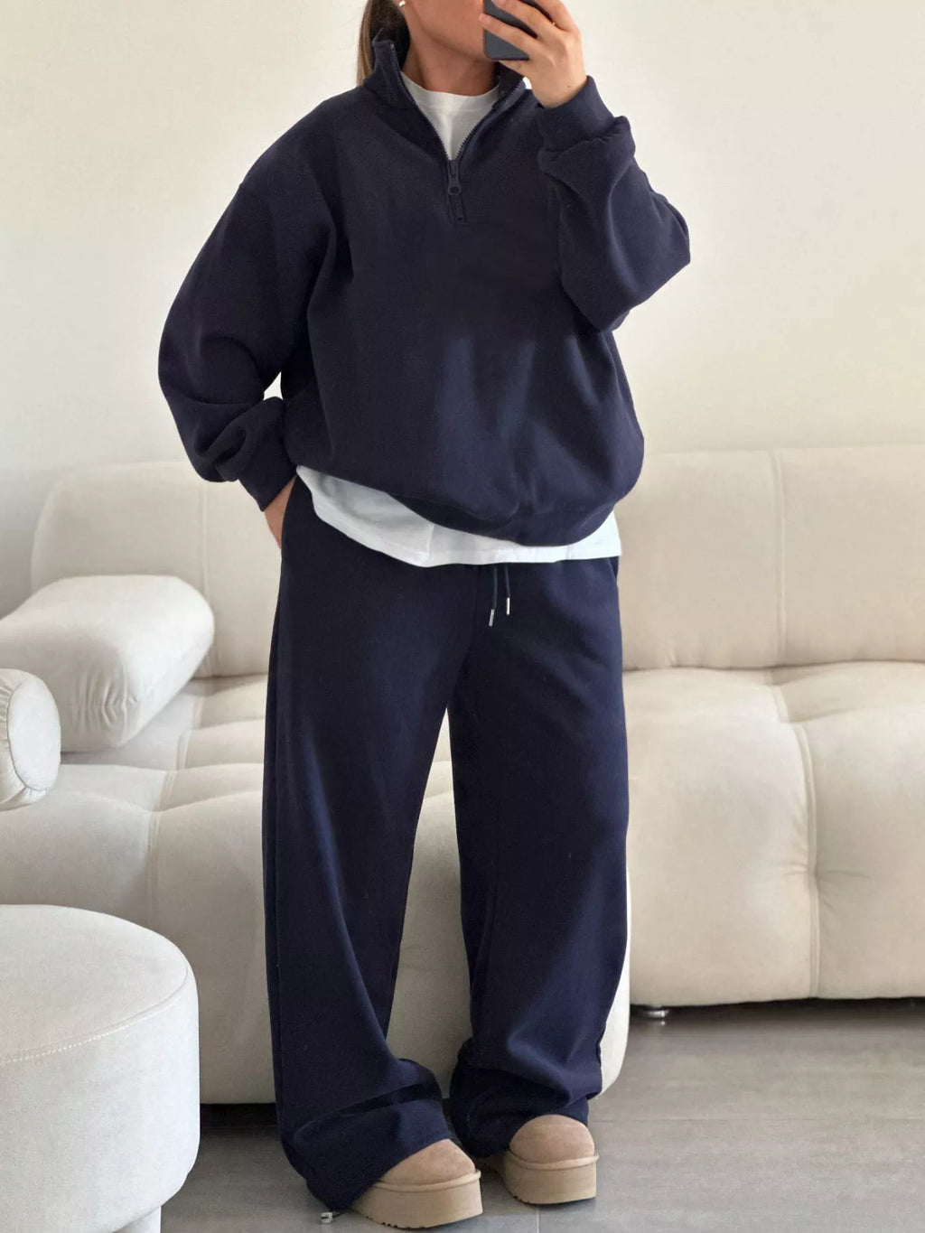 Quarter-zip Top Wide-leg Sweatpants Set (23)