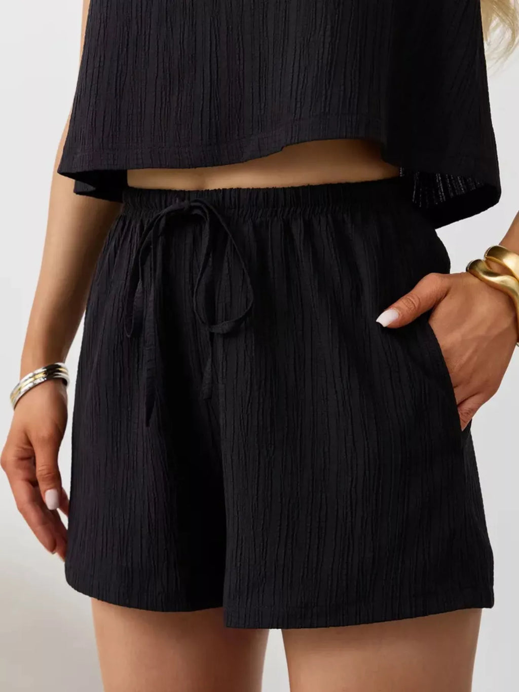 Textured Round Neck Tank Shorts Set (17)